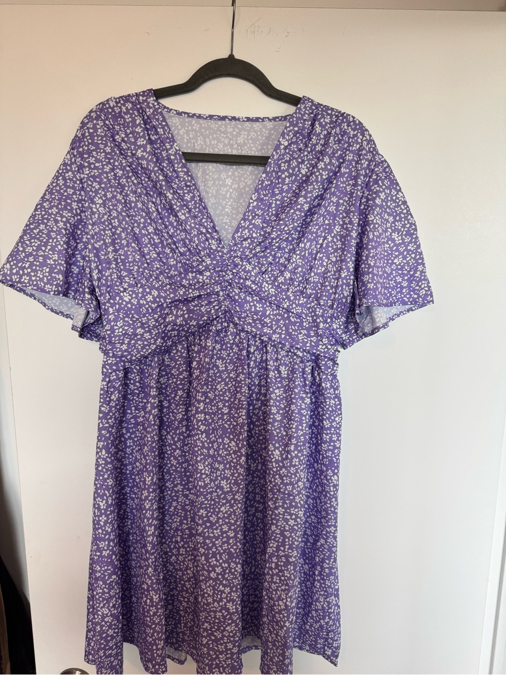SHEIN Purple Floral V-Neck Midi Dress
